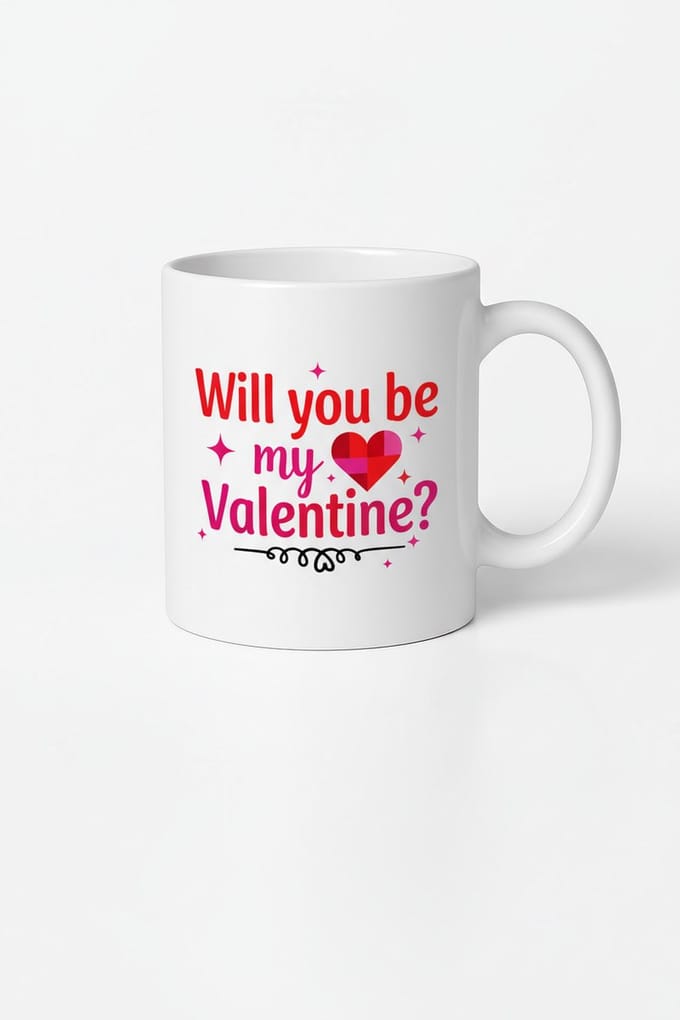 Will you be my Valentine?" Mok - Romantisch Valentijn Cadeau met Hart Design