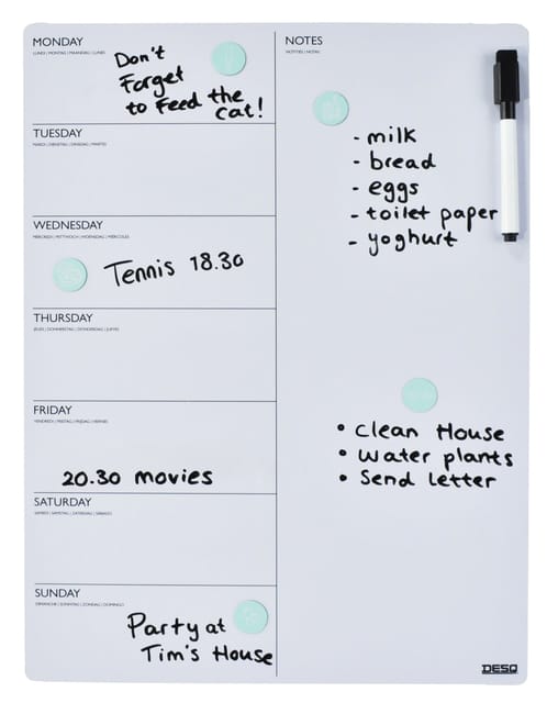DESQ® Weekplanner - 40 x 30 cm - A3 | 5 magneten| Whiteboard marker | Magnetisch | Droog uitwisbaar | Nederlands