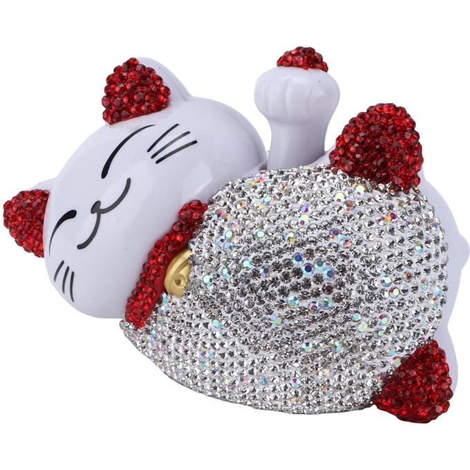 Fortune Lucky Cat Auto Interieur Decoratie Bling Strass Universeel Middenconsole Dashboard Ornament Figuur Rood rood