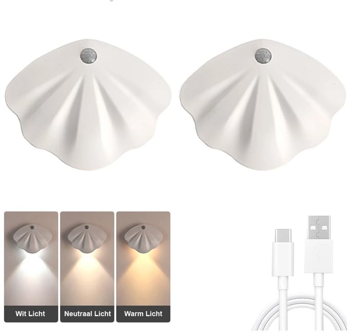 Best Active Nachtlampje - 2 Stuks - LED Wandlamp met Bewegingssensor - Dimbaar en Oplaadbaar via USB-C - Dag- en Nachtsensor - 3 Lichtkleuren - Wit
