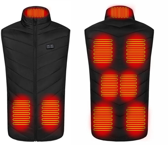 Verwarmd vest met 9 verwarmingszones, wasbaar, zwart