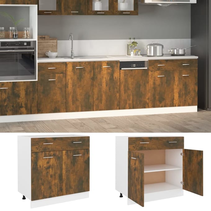 vidaXL - Onderkast - met - lade - Lyon - 80x46x81,5cm - bewerkt - hout - gerookt - eiken