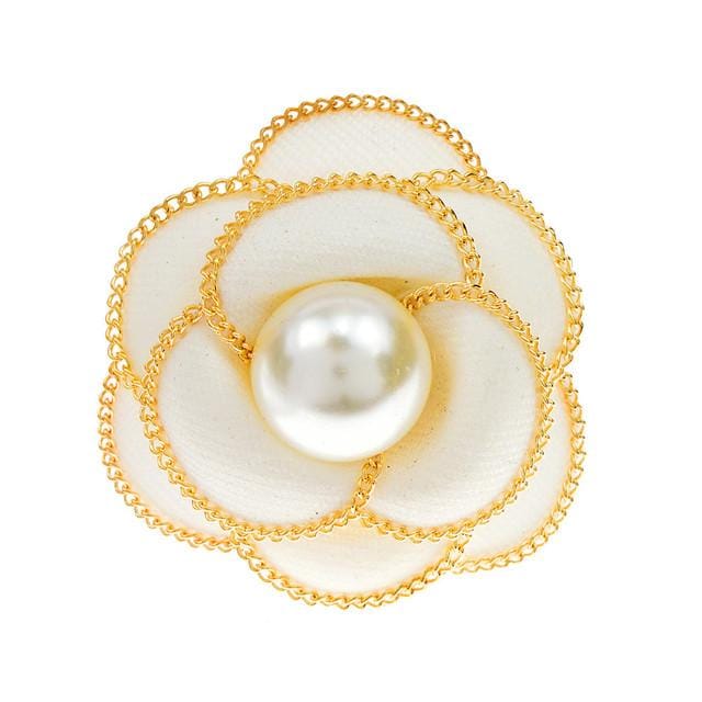 Gold Line Camelia Parel Bloem Broche Zwart en Wit Kleur Stoffen Speld Mode Sieraden Bruiloft Accessoires