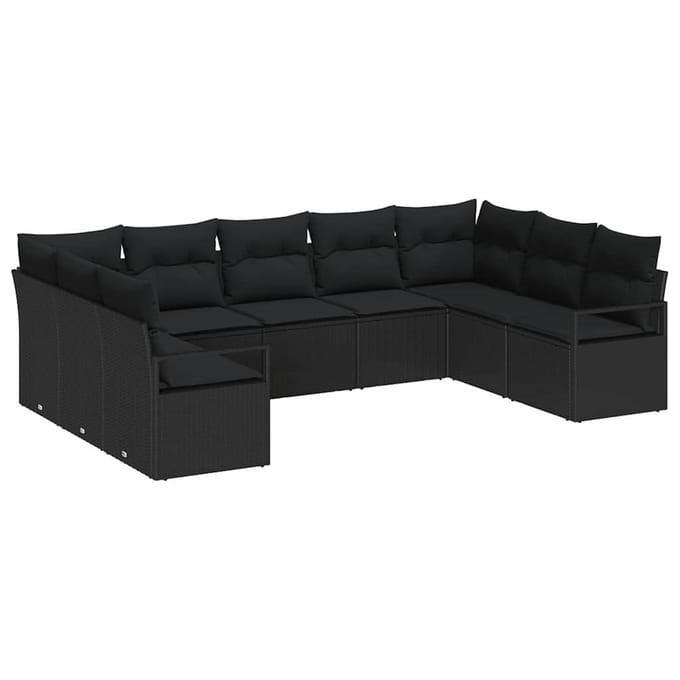 vidaXL Bankstel 9 st Zwart poly rattan
