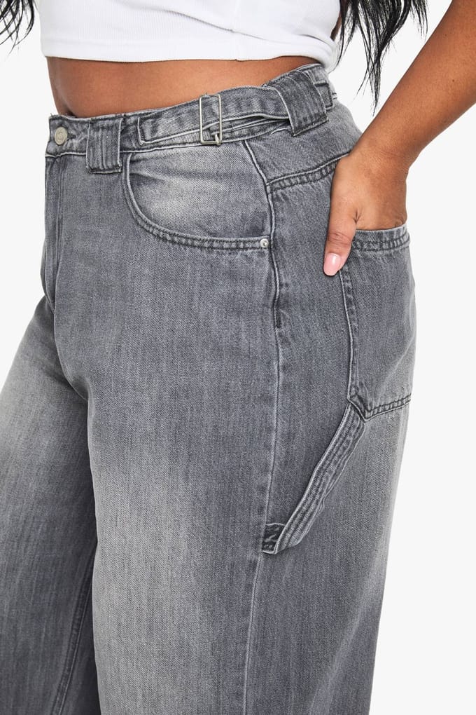 boohoo Dames De Plus Carpenter Jeans | Grijs | Maat: 16/30L