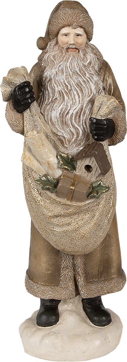Clayre & Eef Beeld Kerstman 30 cm Goudkleurig Porselein