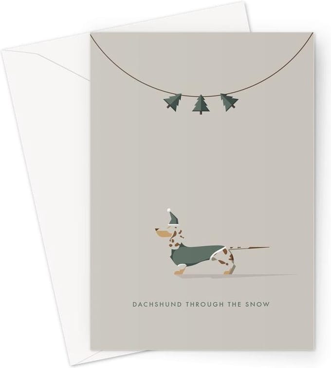 Hound & Herringbone - Getijgerde Teckel Kerstkaart - Chocolate Dapple Dachshund Festive Greeting Card (10 pack)