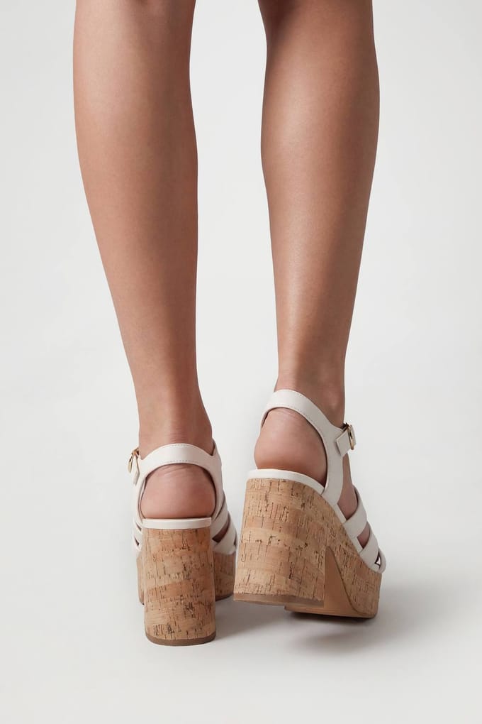 boohoo Dames Gladiator Kurk Sleehakken | Wit | Maat: 37