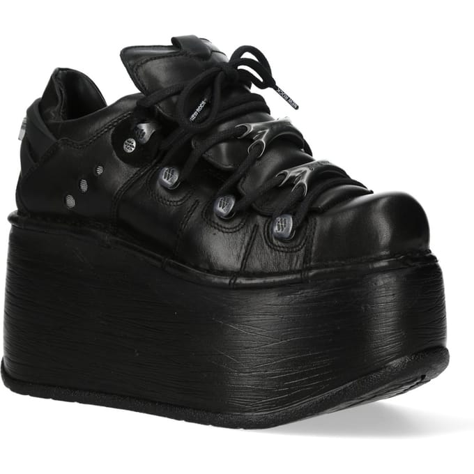 New Rock M-120N-C96 Zwarte Leren Gothic Chunky Platform Enkellaarsjes