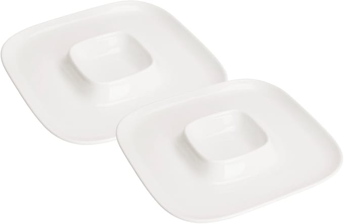 Excellent Houseware Hapjes / Tapas serveerschaal - 2x - poselein - wit - 26 cm - met 2 vakken - rond
