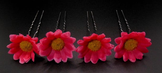 Haarpinnen bloem roze-geel set van 4 stuks.