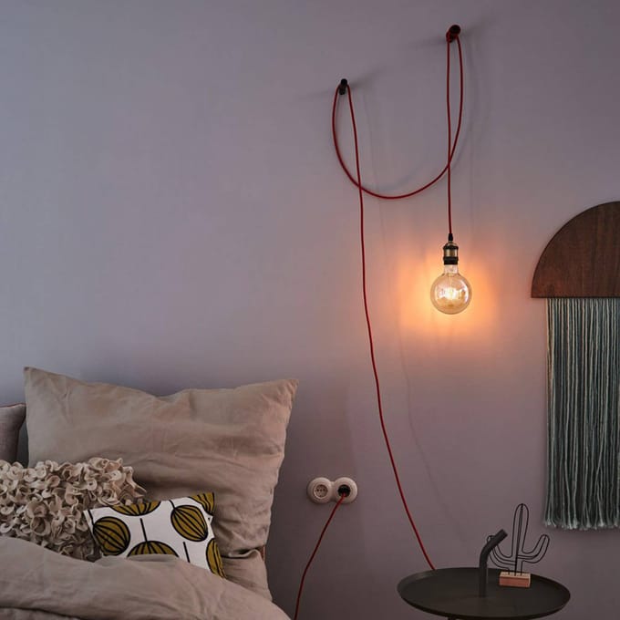 Neordic Hanglamp Eldar incl. stekker E27 max. 20W Rood, Nikkel geborsteld dimbaar Metaal