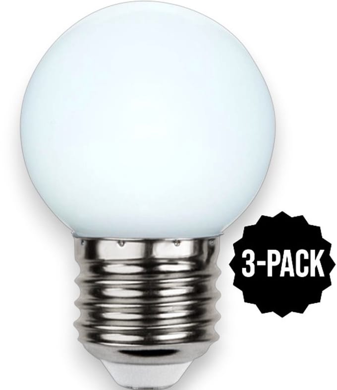 3-Pack | Prikkabel - Kogellamp - E27 - 1W - Daglicht - 6000K - Opaal