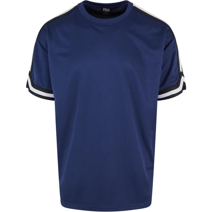 Urban Classics - Oversized Stripes Mesh Sport T-shirt - S - Donkerblauw