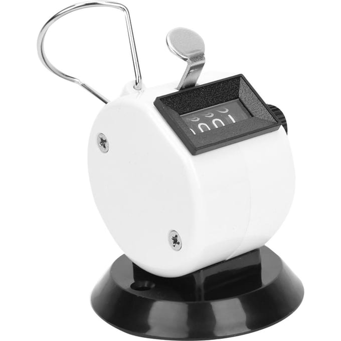 BERM Hand Tally Counter 4 Cijfers ABS Plastic Behuizing Mechanisch Handheld Telinstrument met Haakbasis wit