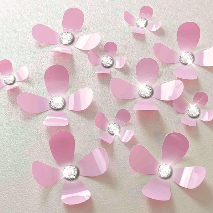 Walplus - Muursticker - 3D Bloemen - Roze met Swarovski Kristallen