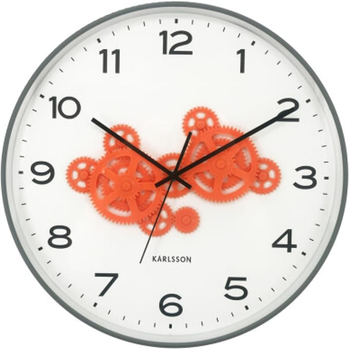 Karlsson - Wandklok Open Gear - Mouse grey & Bright Orange- Ø40cm