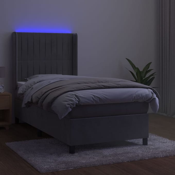 vidaXL - Boxspring - met - matras - en - LED - fluweel - lichtgrijs - 80x200 - cm