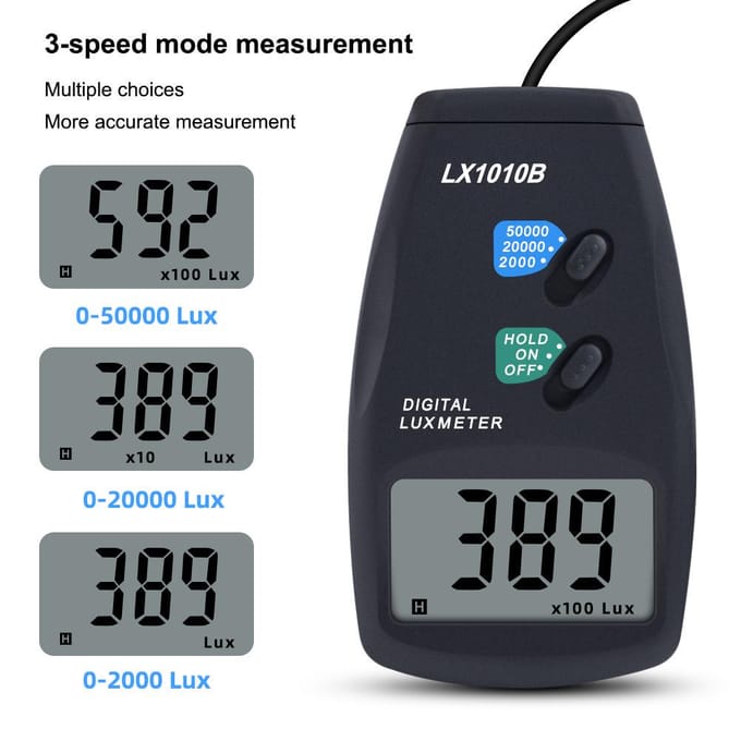Digitale Luxmeter Draagbare Illuminometer LCD-display met Leesvergrendeling en Laag Vermogen veelkleurig