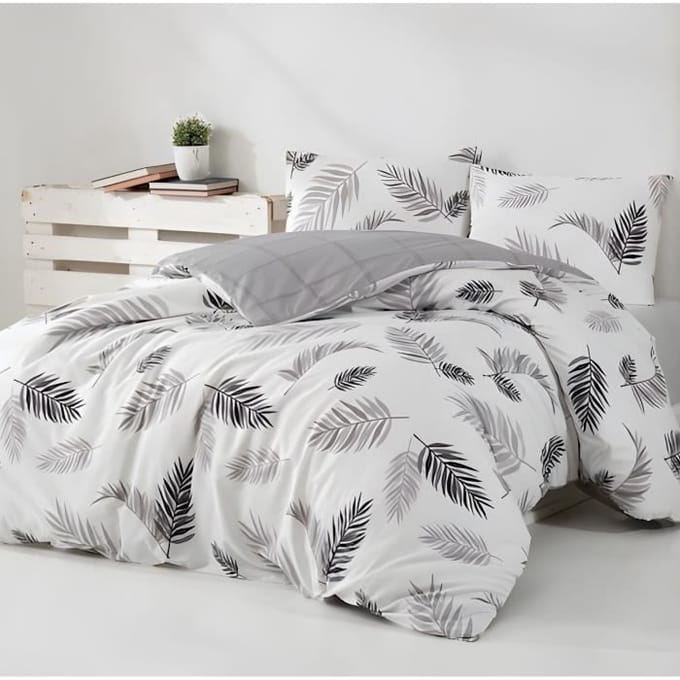Parure de lit - 1 housse de couette 220 x 240 cm + 2 taies d'oreiller 60 x 60 cm - 100% coton renforcé - Gris