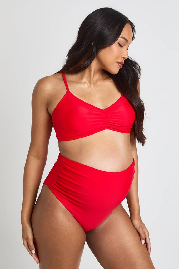 boohoo Dames Zwangerschaps Bikini Top Met Plooien | Rood | Maat: 40