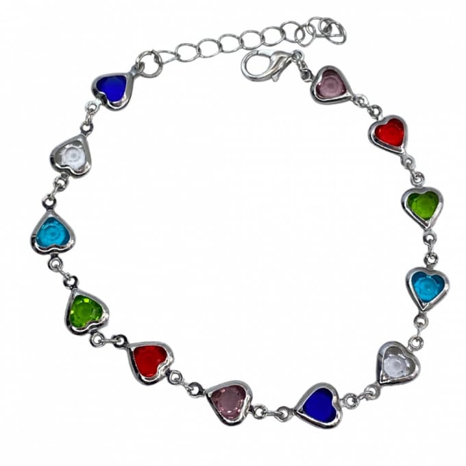 Gekleurde armband -zilverkleur -hartjes- 18 cm - Charme Bijoux