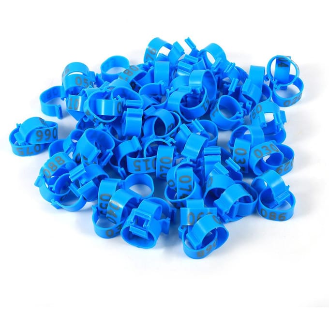 100 stuks/zak 16 mm 001-100 genummerde plastic pluimvee kippen eenden ganzenpootringen(Blauw) blue