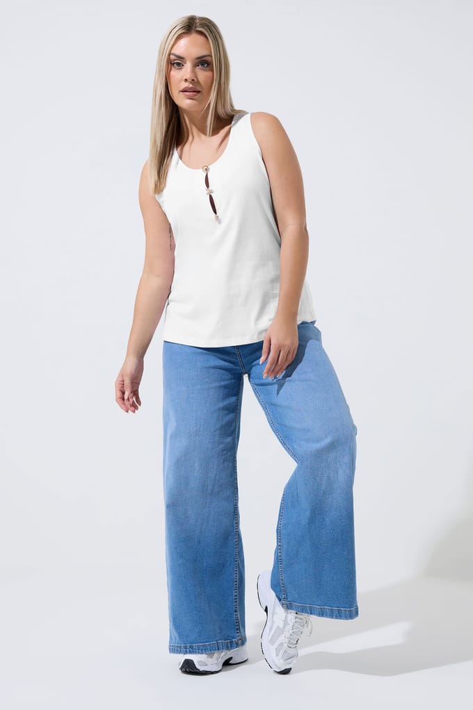 Limited Collection Witte Tanktop Met Schelpknoopjes Size 46