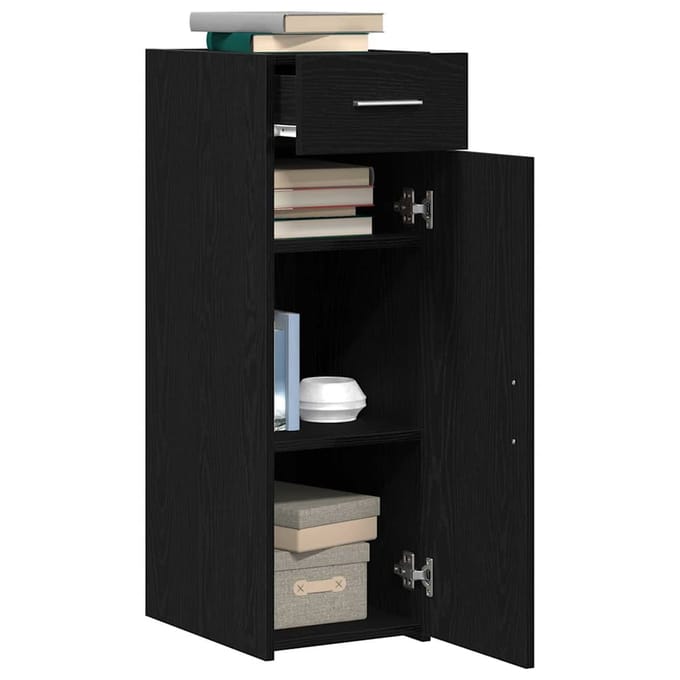vidaXL - Dressoir - met - lade - Zwart - Eiken - 30 - x - 42,5 - x - 93 - cm