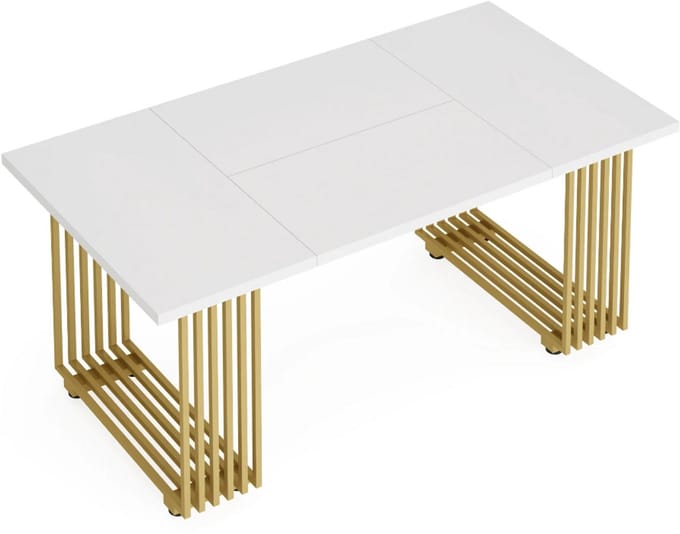 MAZAZU Modern Bureau - Luxe Werkbank - Wit/Goud - 180x79x79cm