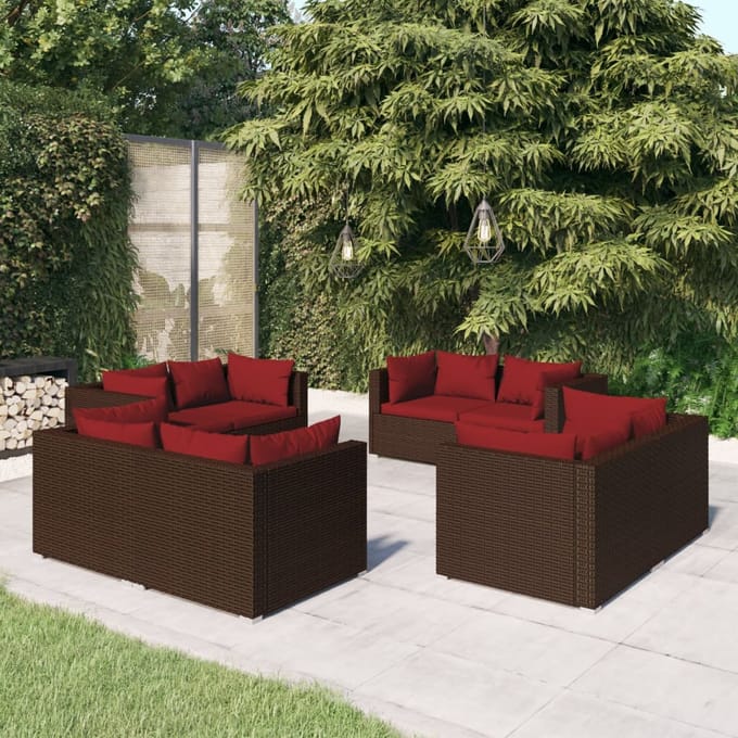 vidaXL - 8-delige - Loungeset - met - kussens - poly - rattan - bruin