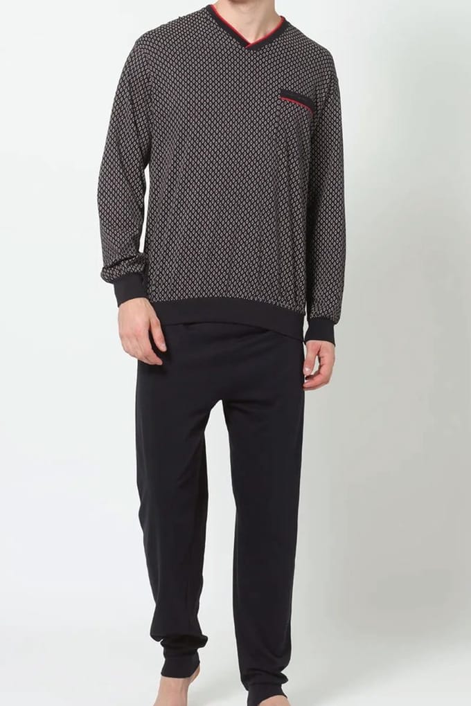 Gotzburg heren pyjama - blauw met rood en wit dessin