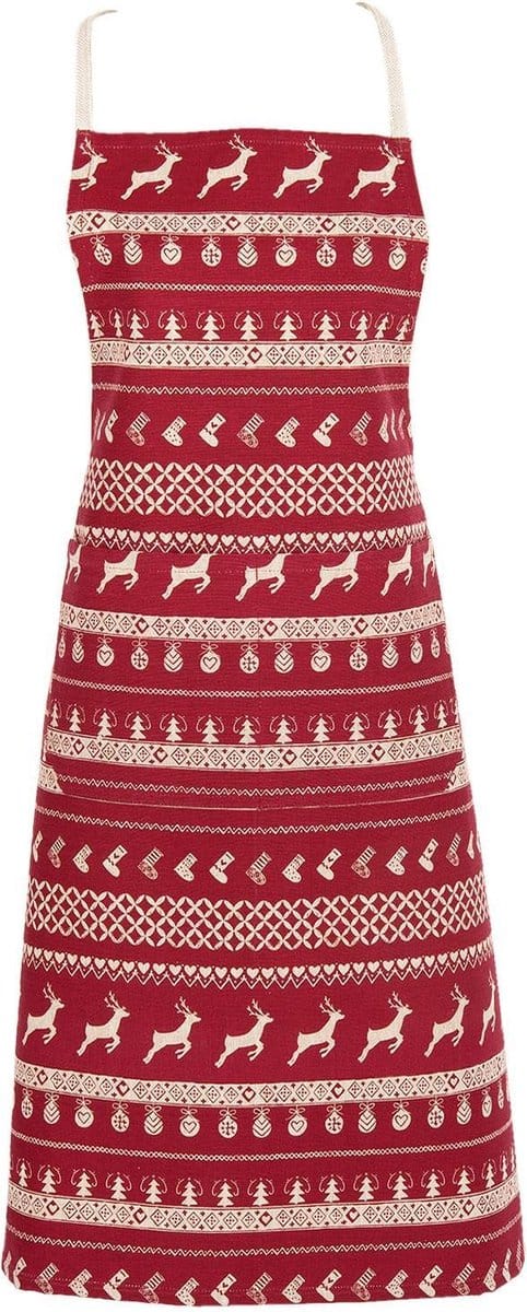 Clayre & Eef Keukenschort 70x85 cm Rood Beige Katoen Kerst