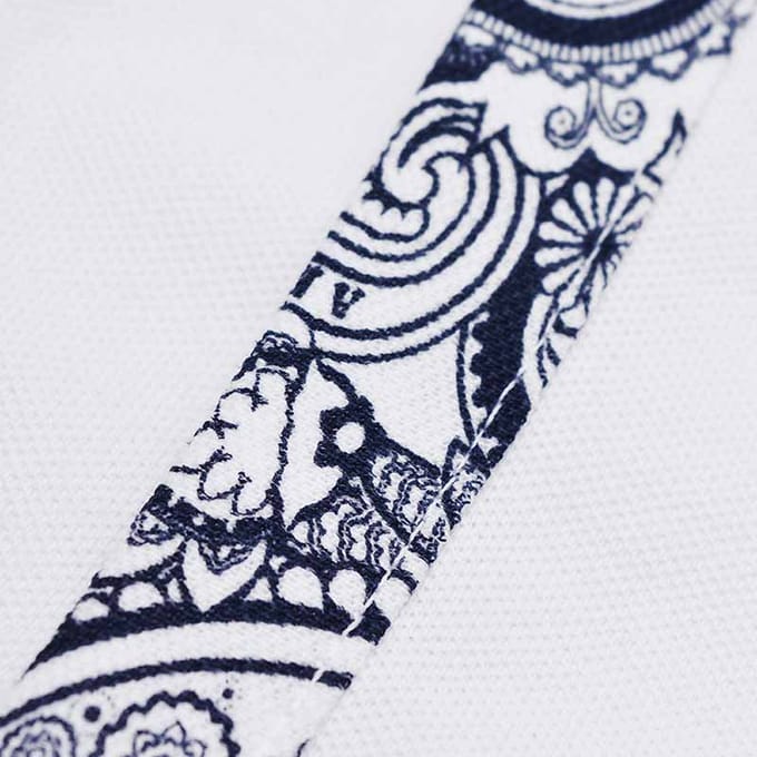 Lambretta Heren SS24 Paisley Taped Polo Shirt (Wit)