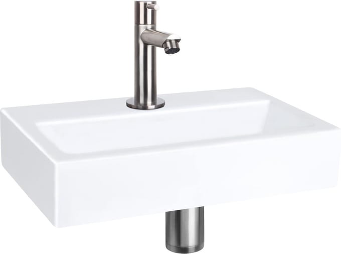 Differnz Flat Fonteinset - Keramiek - Kraan recht mat chroom - 38 x 24 x 7 cm