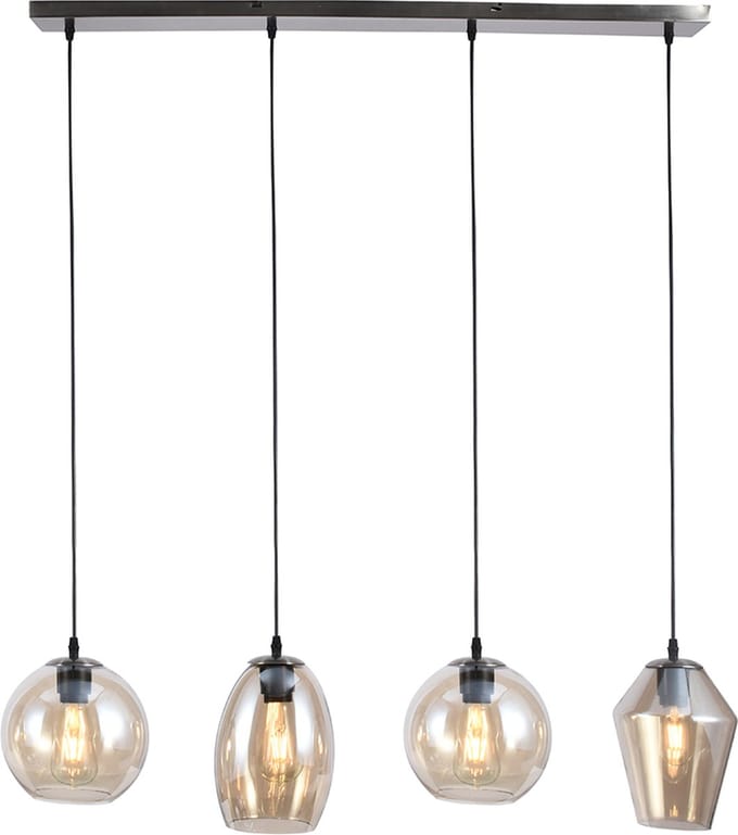 Olucia - LAZARO - Hanglamp - Amber / Zwart - 4L - Vorm: Rechthoek