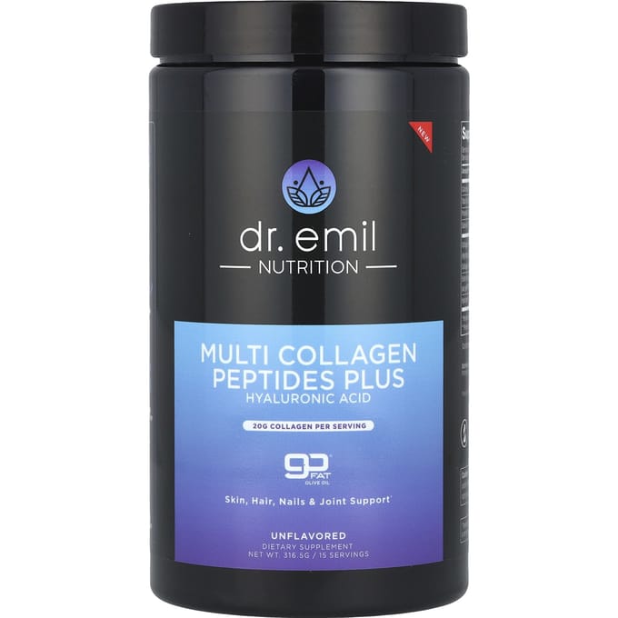 Dr. Emil Nutrition, Peptides de Collagène Multiples, Acide Hyaluronique, Non Aromatisé, 316.5g