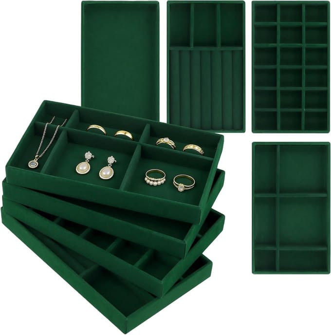 Set van 8 Stapelbare Sieraden Organiser Lades met Verwijderbare Scheiders voor Efficiënte Sieradenopslag in Groen