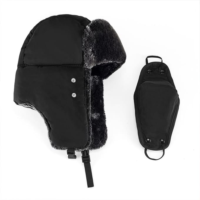 Unisex Warme Trapper met Afneembaar Mask Winddichte Zachte Wintermuts black