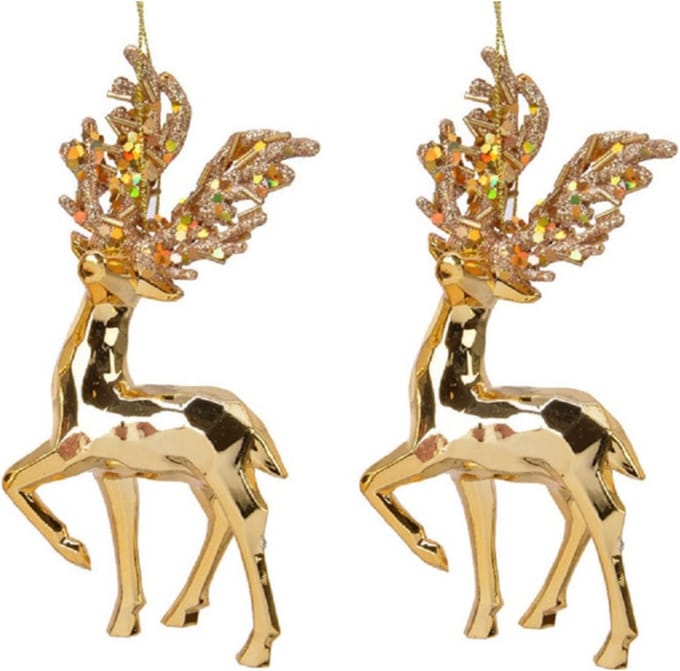 Decoris Kerstboomhanger rendier - 3x - 16 cm - goud - kunststof - feestelijk