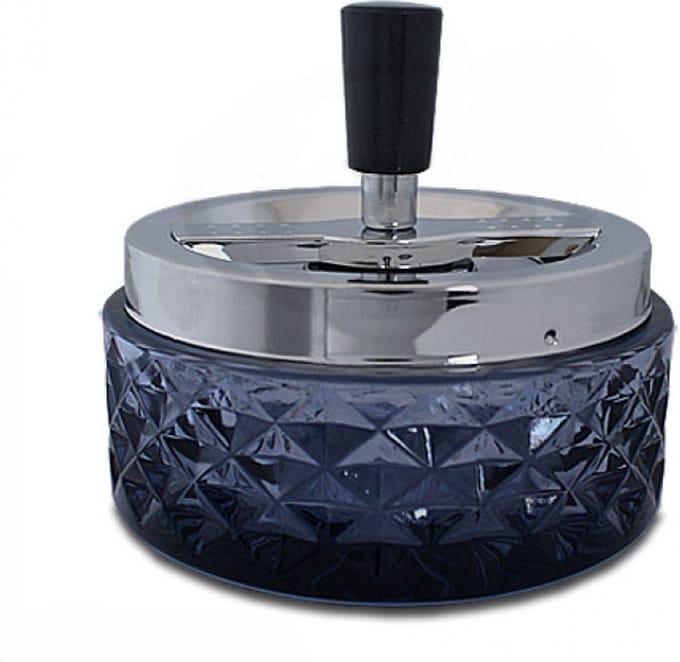 Draaiasbak - zwart - glas en chroom - 12 cm - drukasbak - - terrasasbak