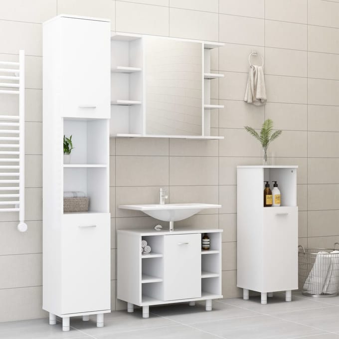 vidaXL - 3-delige - Badkamermeubelset - bewerkt - hout - wit