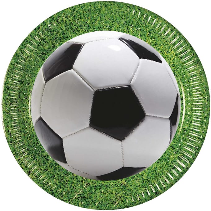 Vegaoo - 8 kartonnen voetbalfeest borden 23 cm voetbal