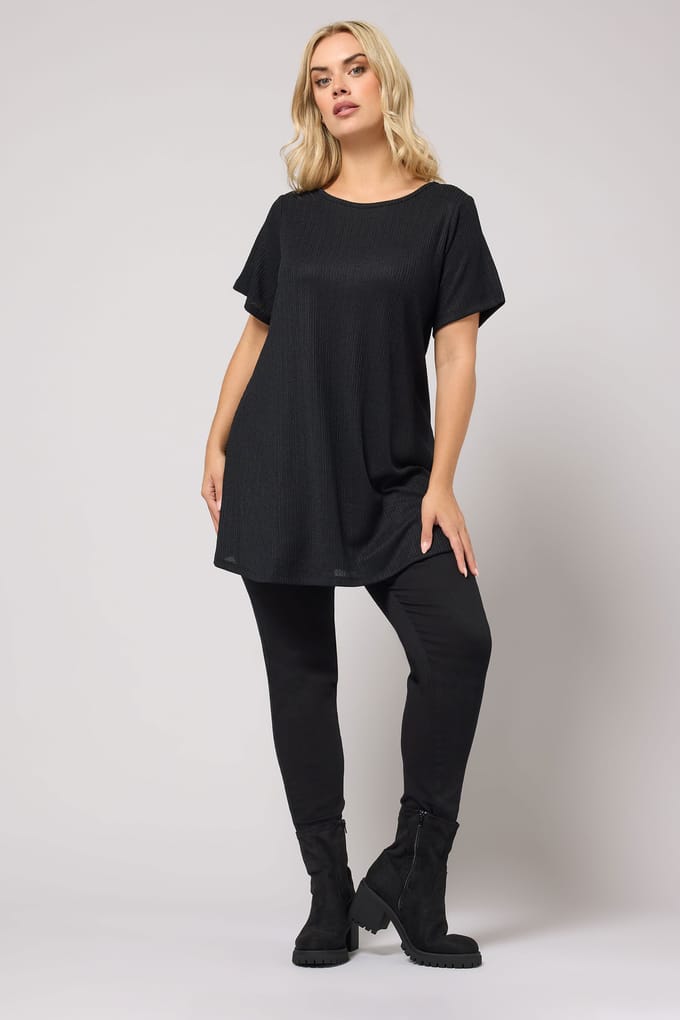 Yours Zwarte Geribbelde Soft Touch Swing Top Size 58-60