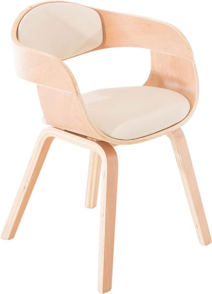 CLP Kingston Eetkamerstoel - Met armleuning - Hout - Kunstleer - natura/creme
