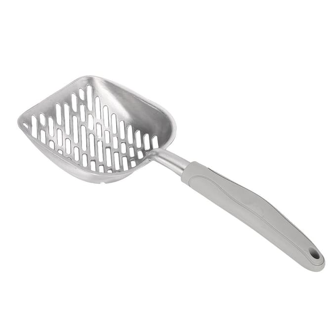 Spatule pour animaux de compagnie Pelle profonde Tamis Pelle à litière pour chat Manche ergonomique Acier inoxydableGris grise