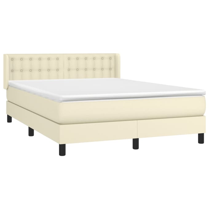 vidaXL - Boxspring - met - matras - kunstleer - crèmekleurig - 140x200 - cm