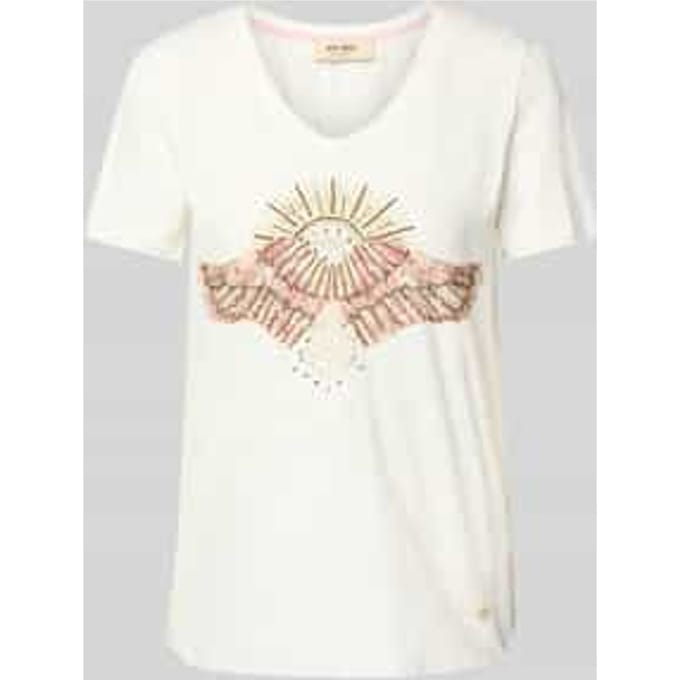 T-shirt met geribde V-hals, model 'Nadine'