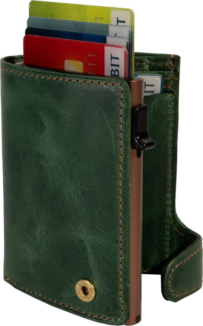 Tony Perotti Furbo Arno Pullup leren Pasjeshouder RFID met papier- en kleingeldvak - Groen/bruin