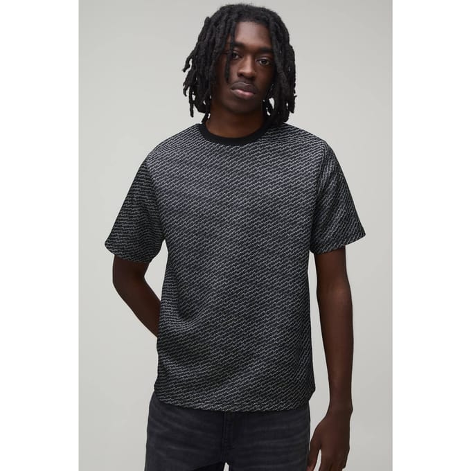 Regular Fit Jacquard T-shirt | Black | Size Medium